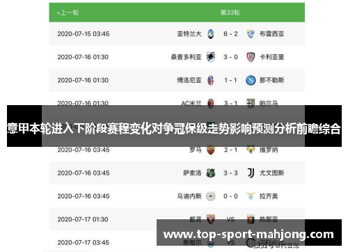意甲本轮进入下阶段赛程变化对争冠保级走势影响预测分析前瞻综合